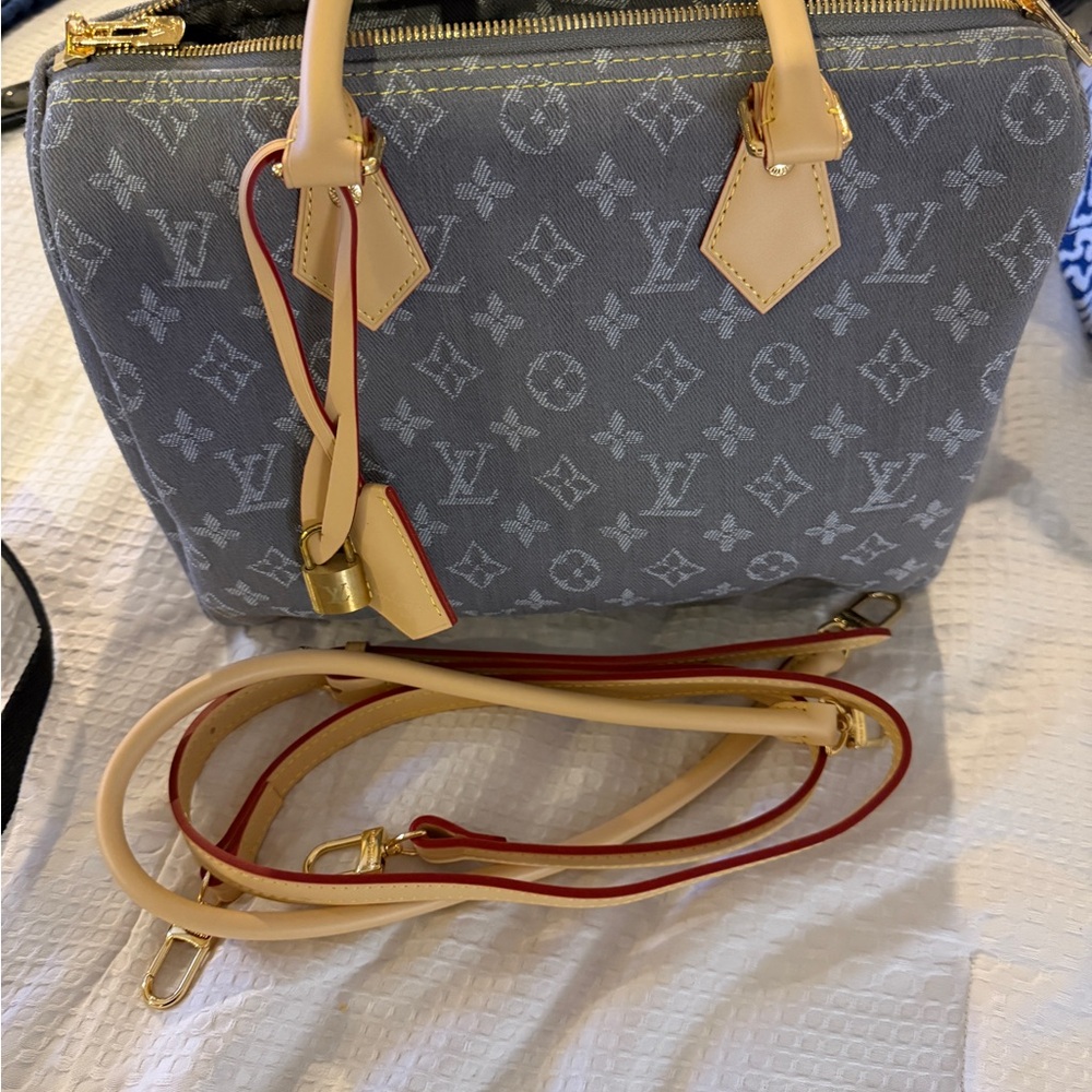 Speedy p9 Denim  Gray Monogram Handbag